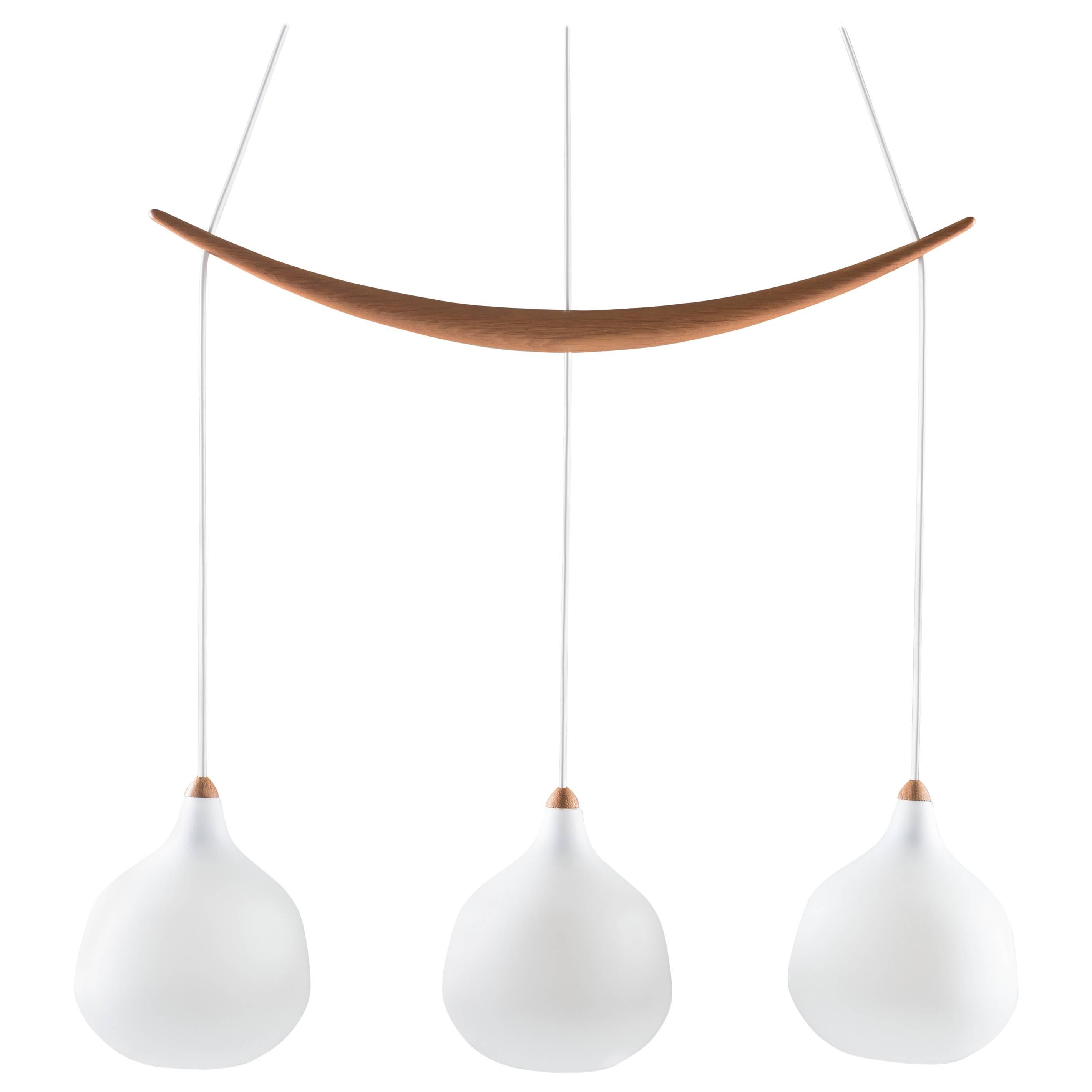 Swedish Mid-Century Pendant in Oak and Opaline Glass by Luxus