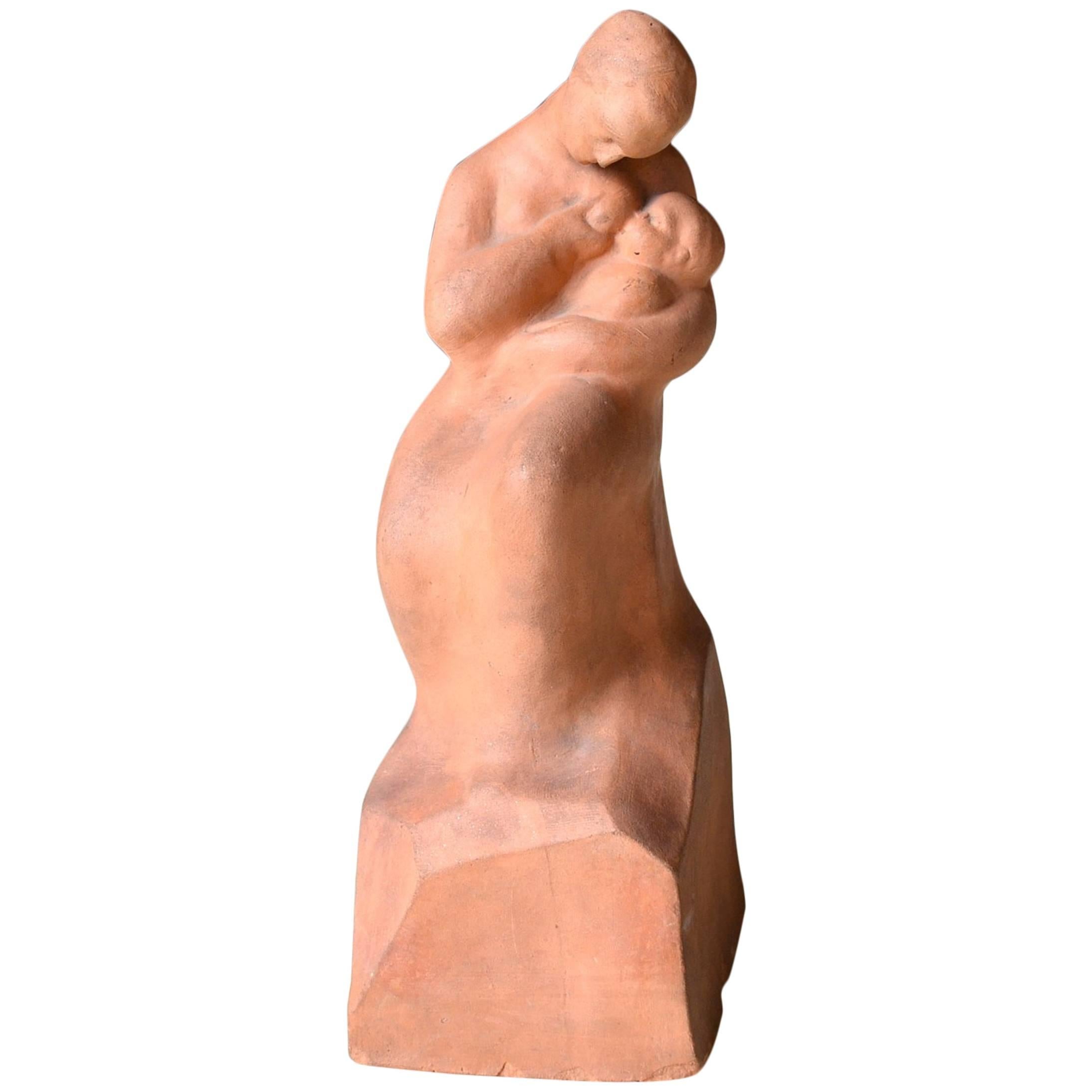Earthenware Art Deco Maternity Sculpture Signed Huguenin Dumittan For Sale