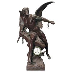 Oversized Antique Classical Bronzed Clock Sculpture "Lumen et Libertas"