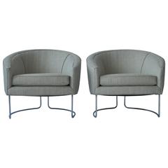 1960s Chrome Base Curved Lounge Chairs