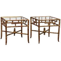 Stylish Pair of Gilt Metal Faux Bamboo End Tables