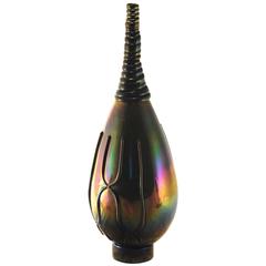 Pauly, Black Iridescence with Drip Design Vase, Signed, circa 1955