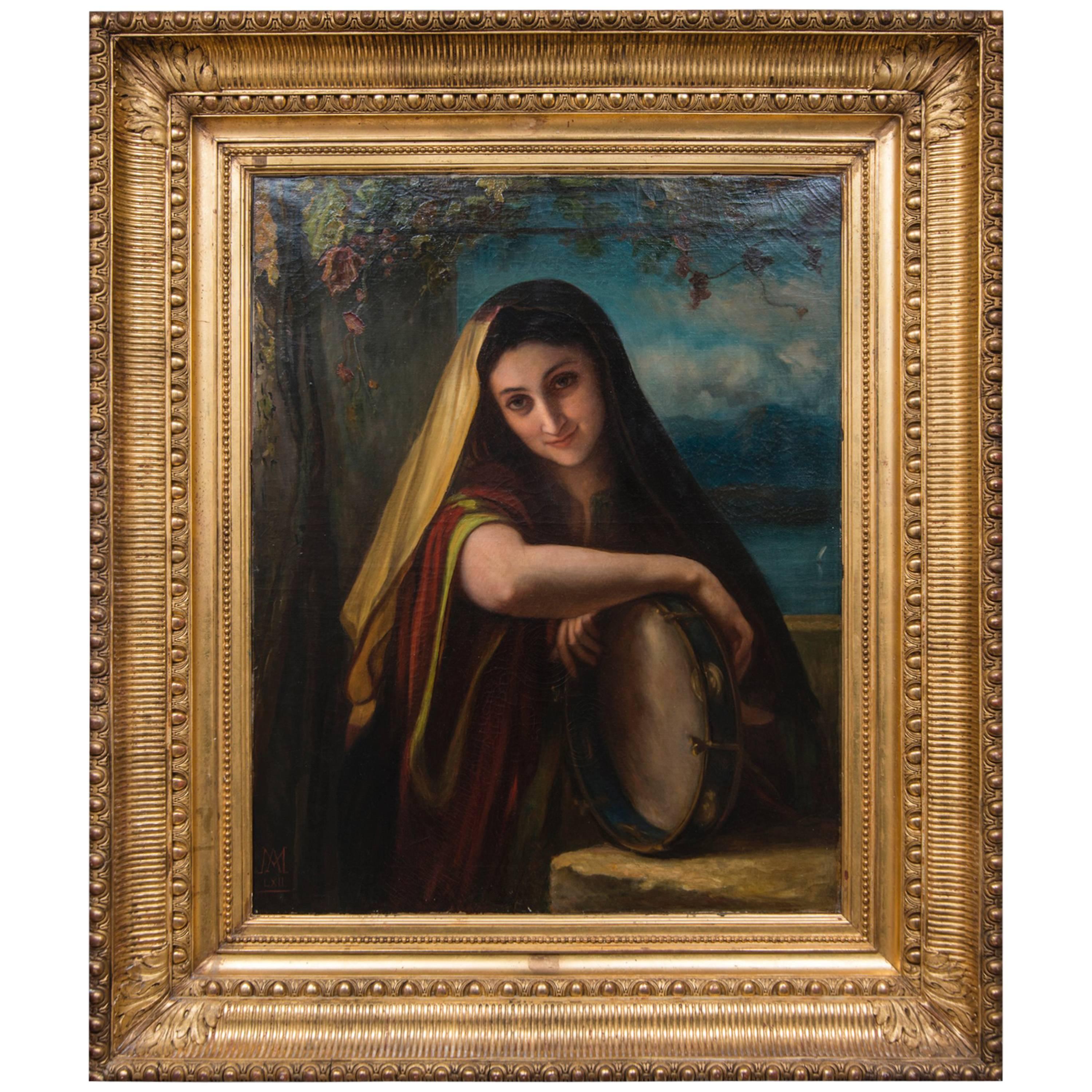 Portrait of a Young Girl, French School, Mid-19th Century For Sale
