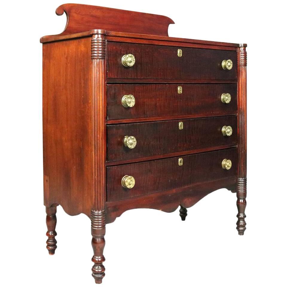 Antique Cherry and Tiger Maple with Bronze Federal Style Four-Drawer Chest