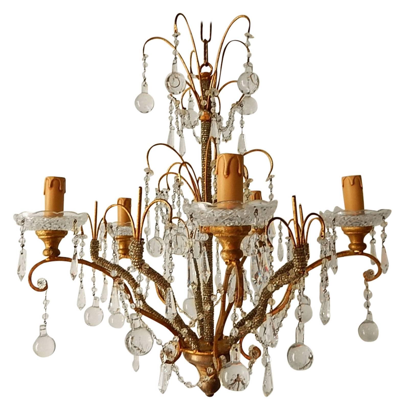 French Micro Beaded Polychrome Murano Balls Crystal Chandelier, circa 1920 For Sale