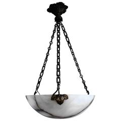 Alabaster Pendant French Art Deco Chandelier, 1920s