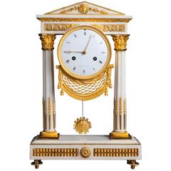 French Directoire Ormolu and White Marble Clock