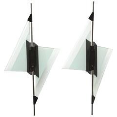 Pair of Mategot Style Glass Modernist Metal Mid-Century Sconces, France, 1950 12