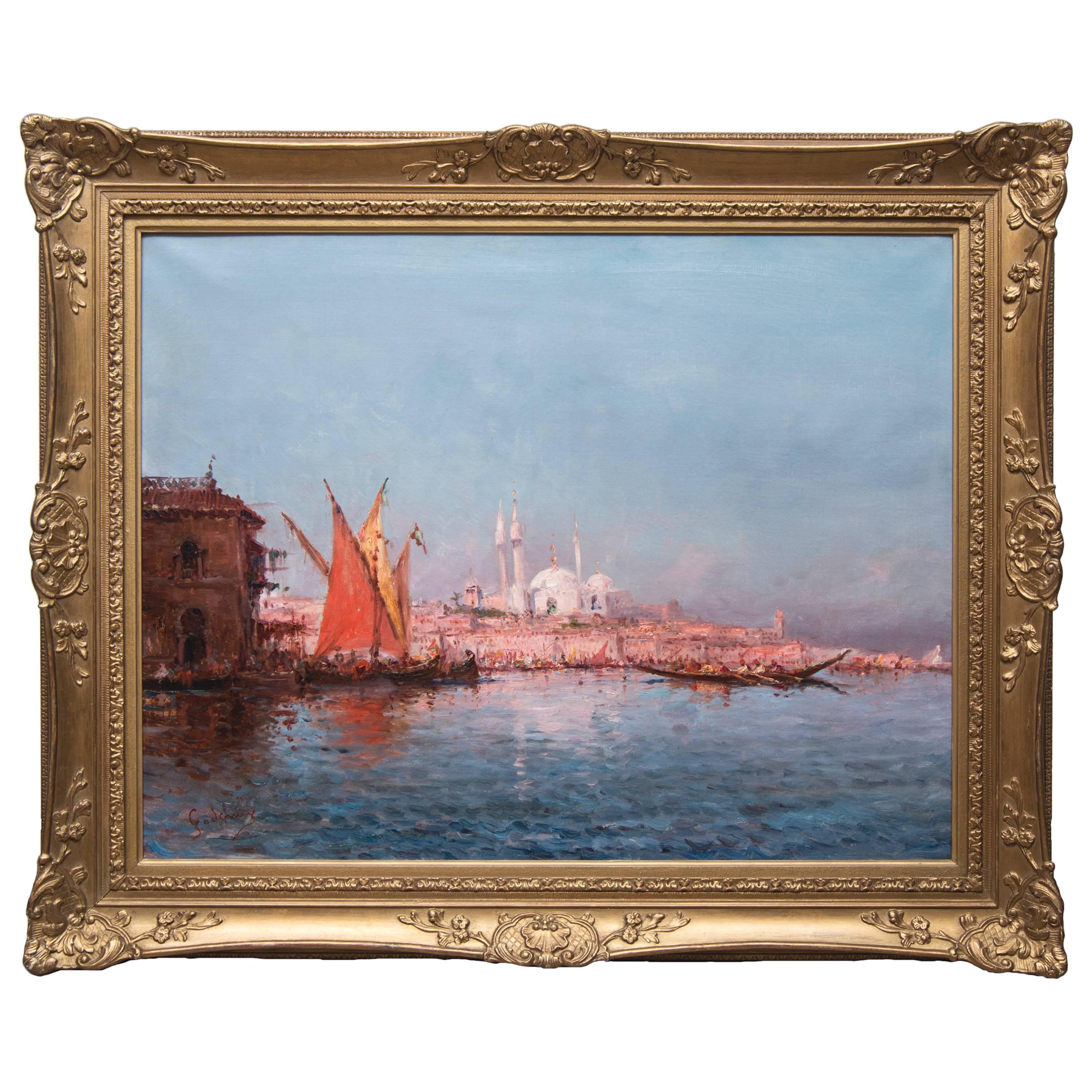 View of the Bosphorus with St Sophie by a. Godchaux, 19th Century For Sale