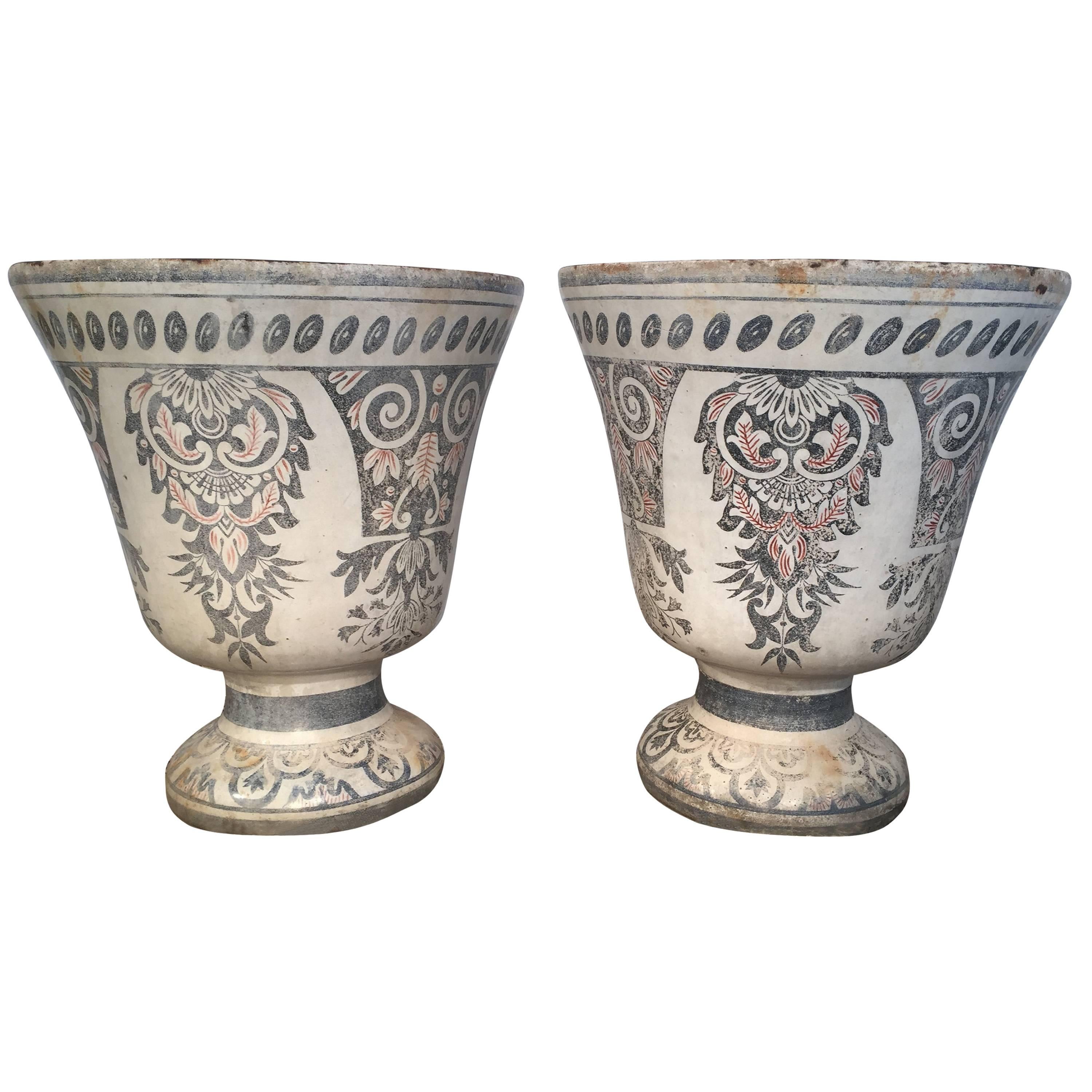 Pair Enameled Cast Iron Vases de Rouen from Oprah Winfrey's Personal Collection