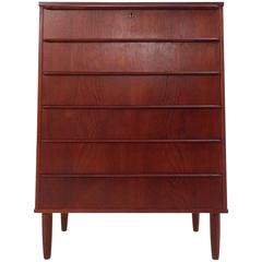 Danish Teak Tallboy Chest of Drawers Scalloped Handles, Midcentury, 1960s