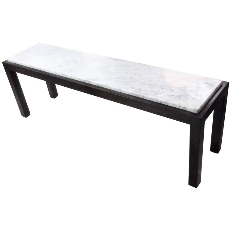 Long and Narrow Walnut and Marble Cocktail Table at 1stDibs