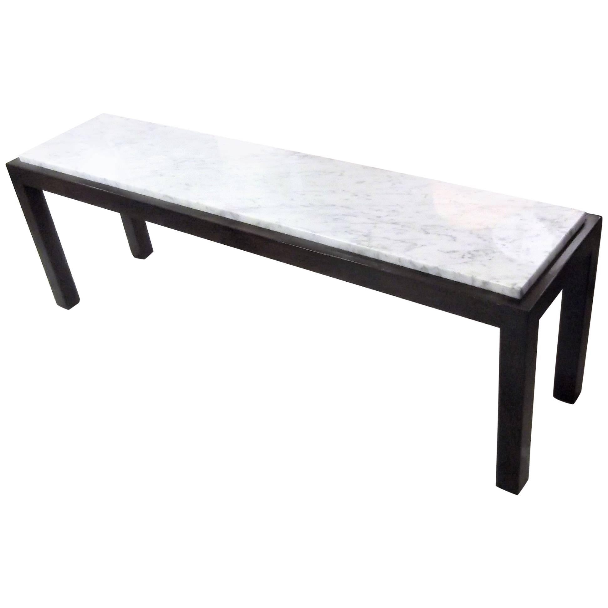 Long and Narrow Walnut and Marble Cocktail Table at 1stDibs