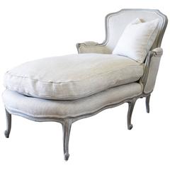 Vintage French Style Painted and Upholstered Chaise Lounge