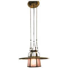Arts and Crafts Brass and Glass Pendant Light Attributed to Jan Eisenloeffel