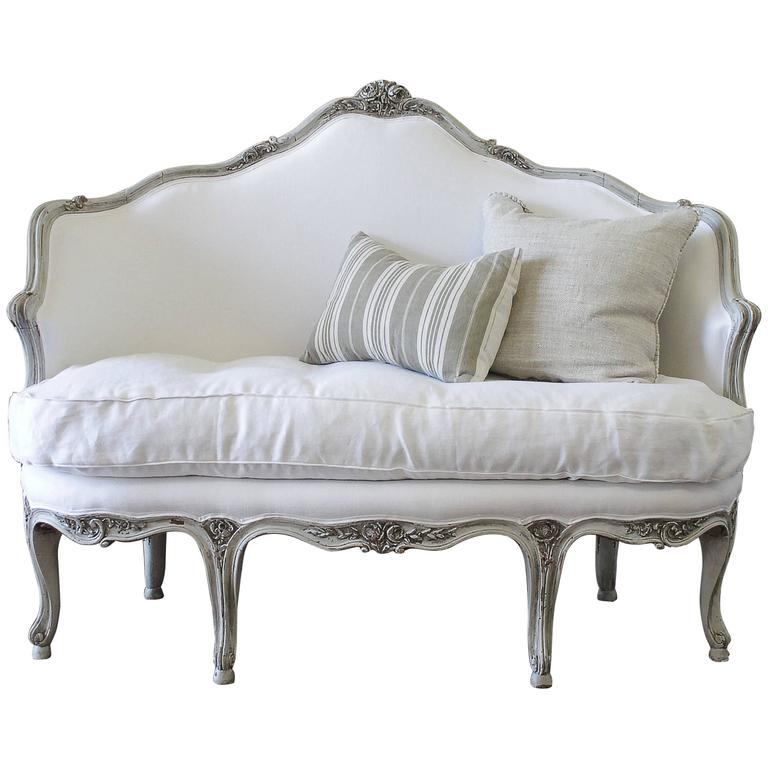 Antique French Louis Xv Style Painted And Upholstered Settee
