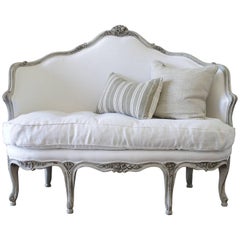 Antique French Louis XV Style Painted and Upholstered Settee