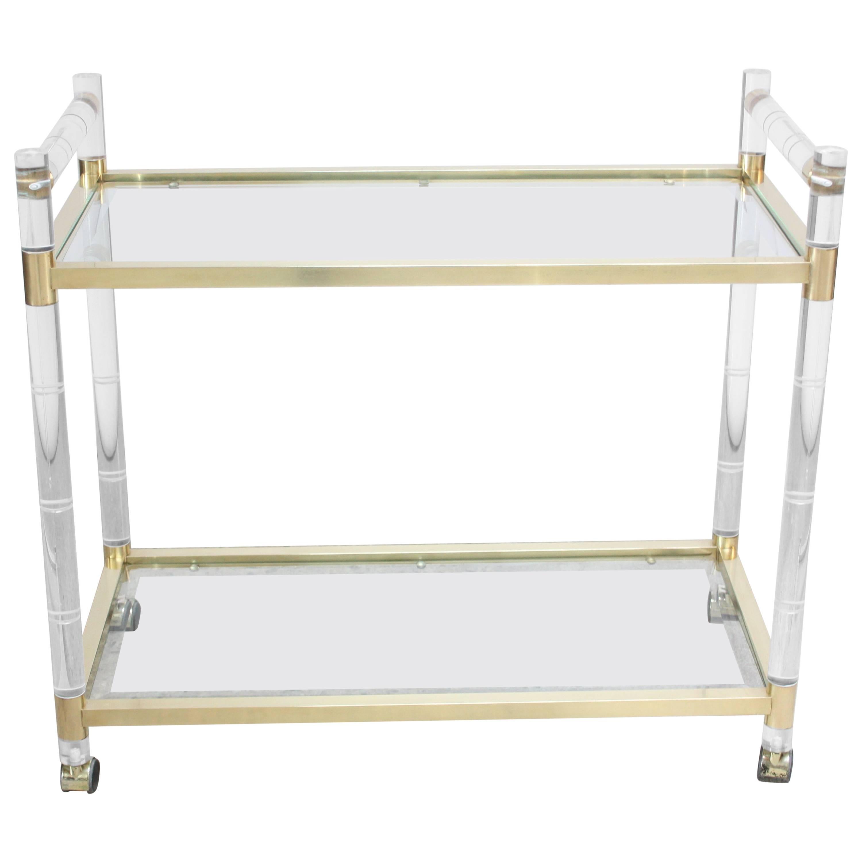 Charles Hollis Jones Lucite Faux-Bamboo and Brass Serving Cart