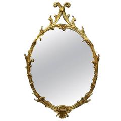 Vintage French Rococo Style Oval Giltwood Wall Mirror, circa 1950