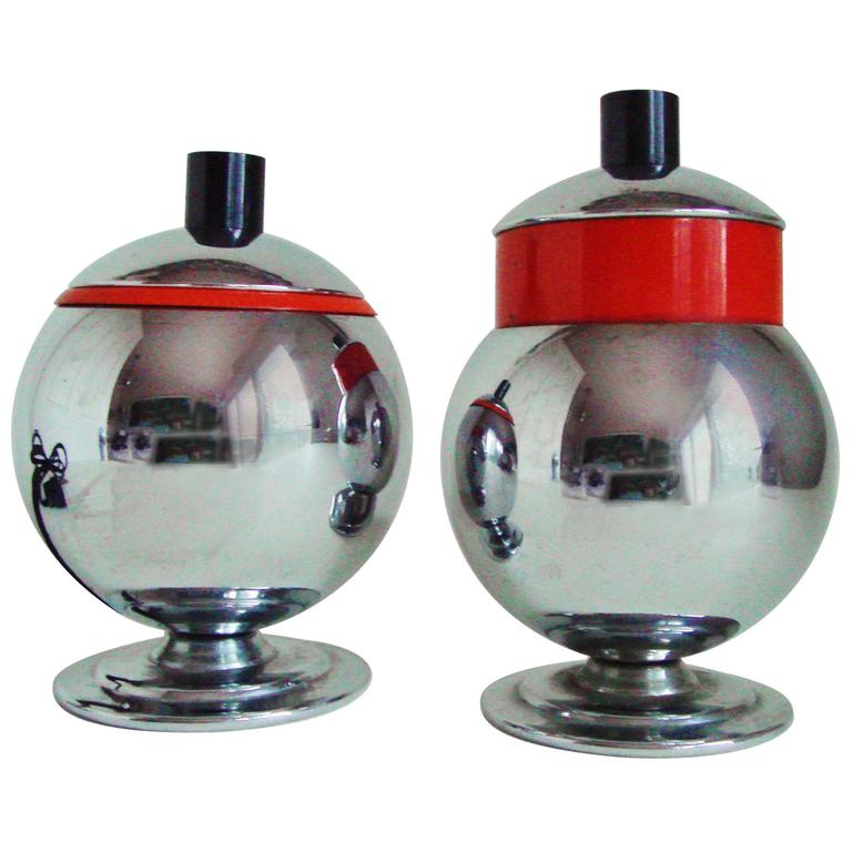 American Art Deco Chrome, Enamel and Bakelite Cigarette Box and