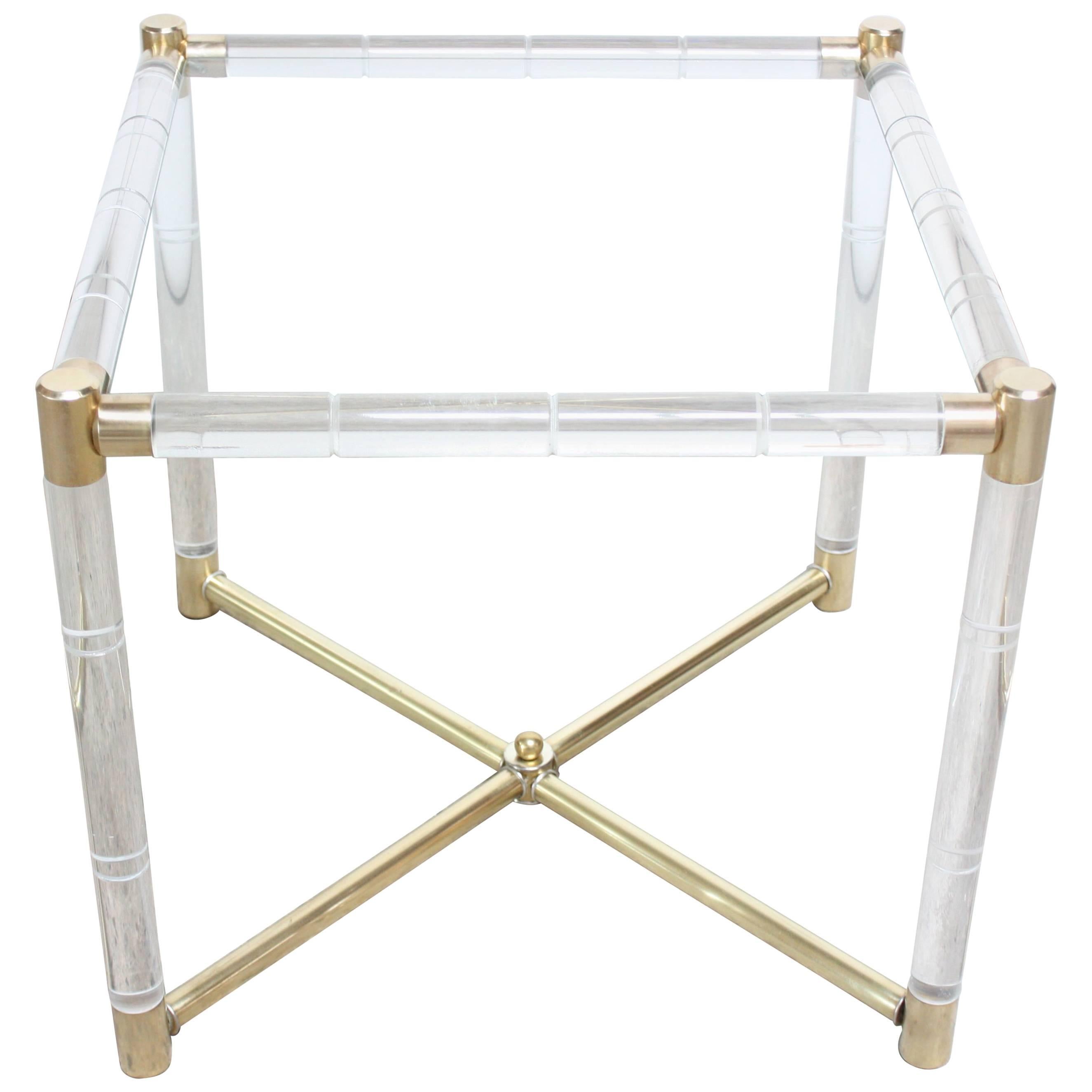 Charles Hollis Jones Lucite Faux-Bamboo and Brass Side Table