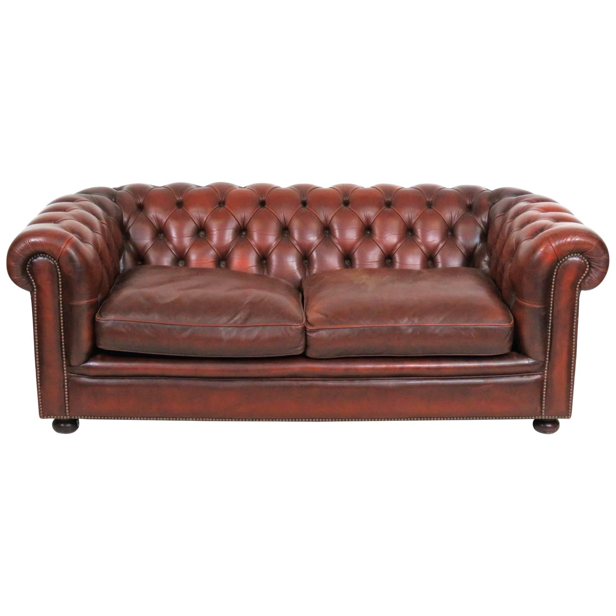 Antique English Leather Chesterfield Sofa