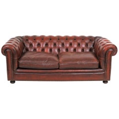 Antique English Leather Chesterfield Sofa