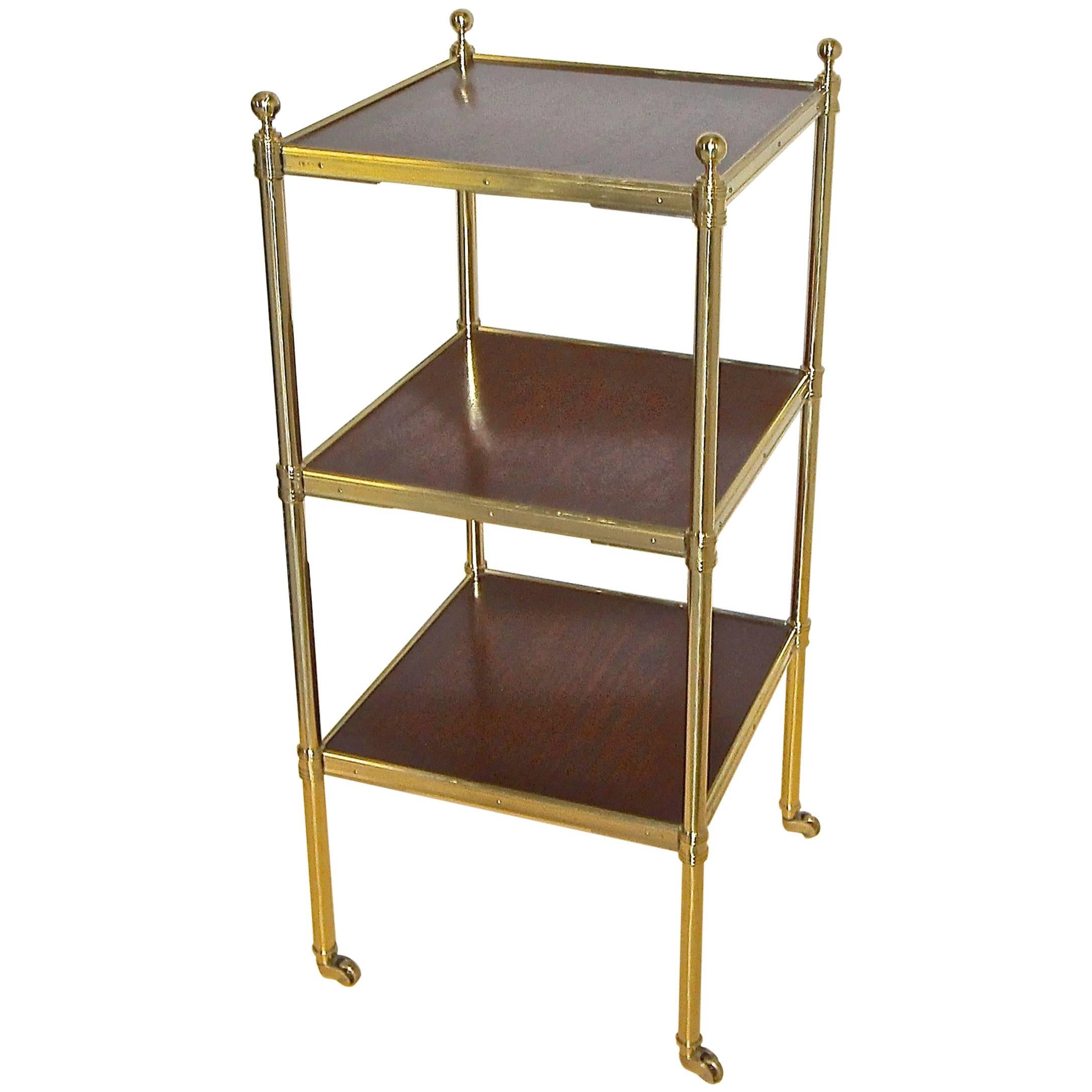 Regency Style Brass and Mahogany Three-Tier End Side Table