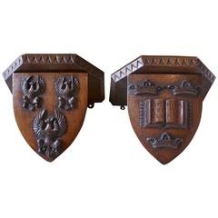 Pair of 19th Century Carved Oak Wall Brackets, Armorial Crests