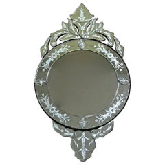 Vintage Venetian Etched Glass Circular Wall Mirror