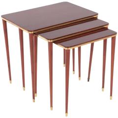 Set of Neoclassical Mahogany and Brass Nesting Tables by Comte