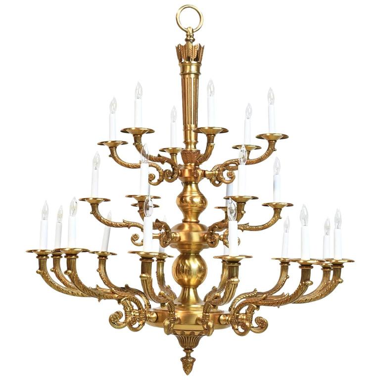 Very Large 20th Century ThreeTiered Brass Chandelier with 25 Lights
