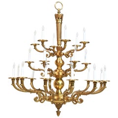 Very Large 20th Century Three-Tiered Brass Chandelier with 25 Lights from Spain
