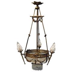 Antique French Louis XIV Bronze and Cut Crystal Six-Light Chandelier, circa 1890