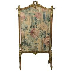 Antique French Louis XIV Gold Gilt & Tapestry Fire Screen, circa 1880