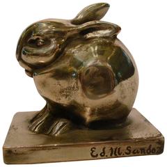 Art Deco Edouard Marcel Sandoz Little Silvered Bronze Lapin, Rabbit, Signed