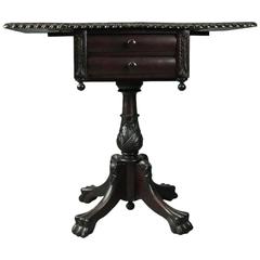 American Empire Mahogany Drop-Leaf Stand Paw Feet & Acanthus Early 19th Century
