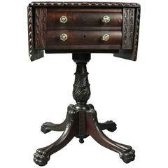 Antique American Empire Mahogany Drop-Leaf Two-Drawer Stand with Paw Feet
