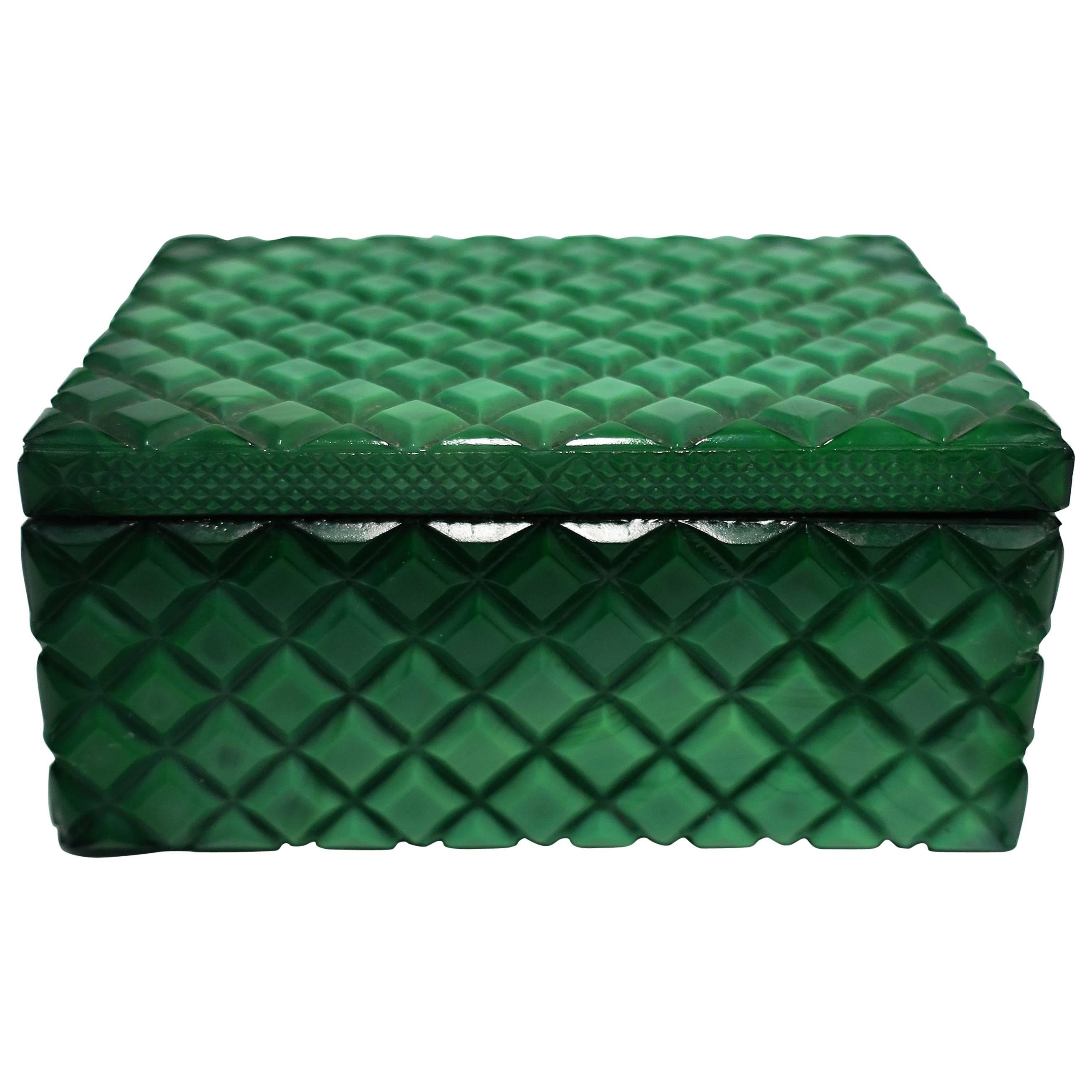 Vintage Malachite Green Style Glass Box