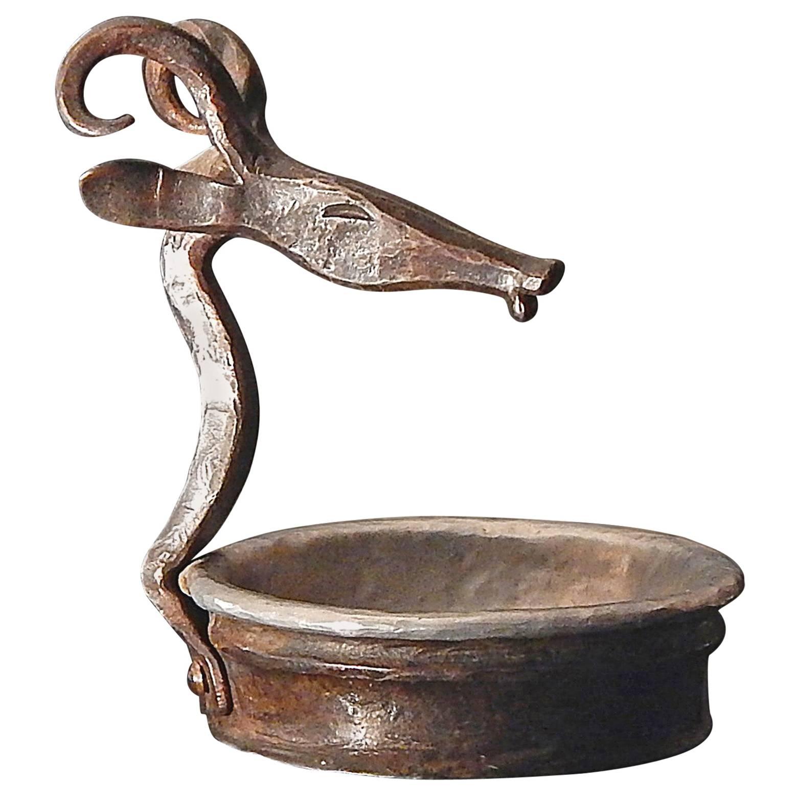 "Antelope Pin Dish, " Hand-Forged Art Deco Piece, Wrought Iron and Pewter