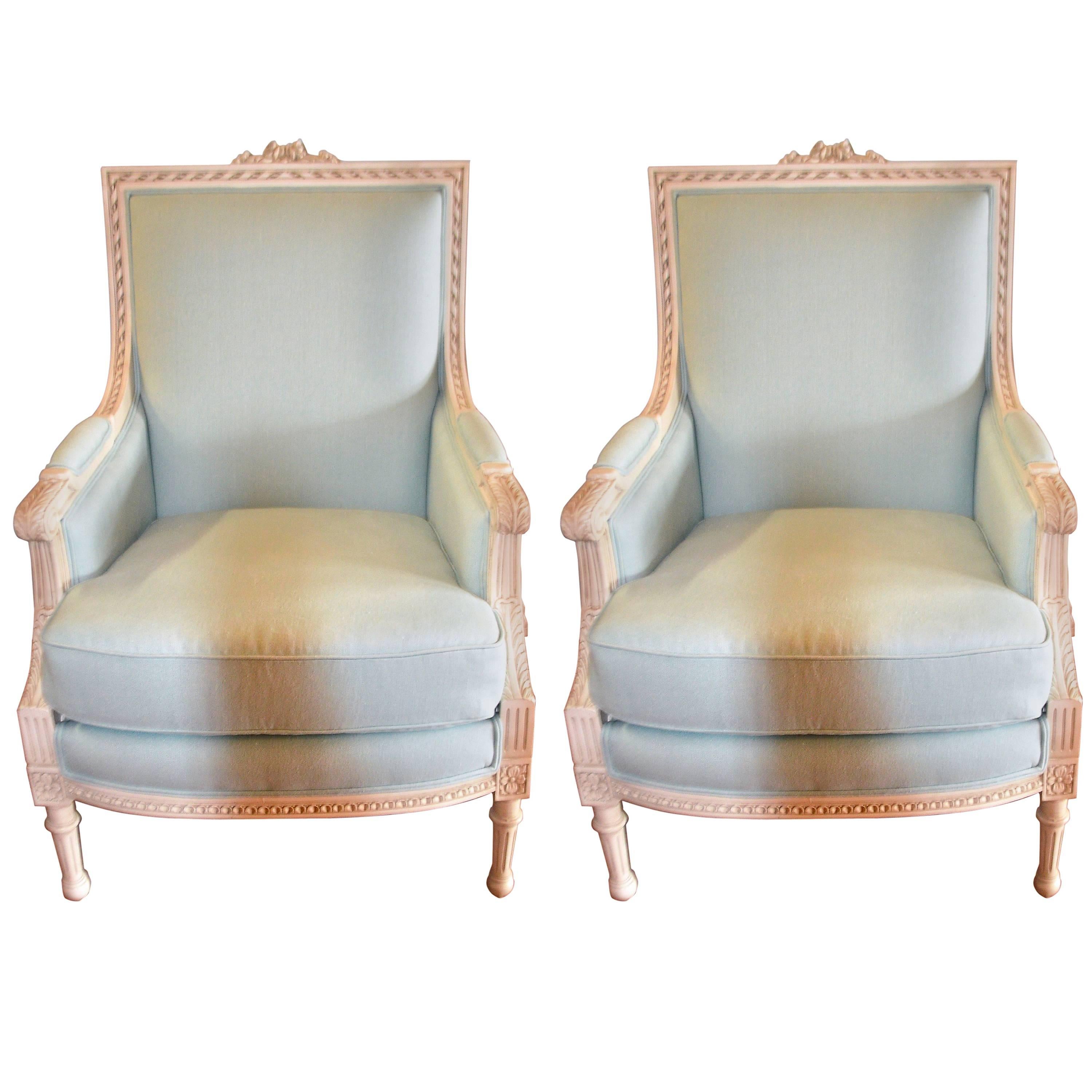 Pair of Louis XVI Style Painted Bergeres Chairs