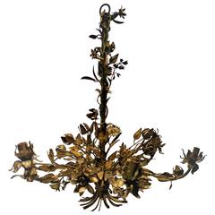 Beautiful Mid-Century Italian Gold Gilt Tole Chandelier, Italy