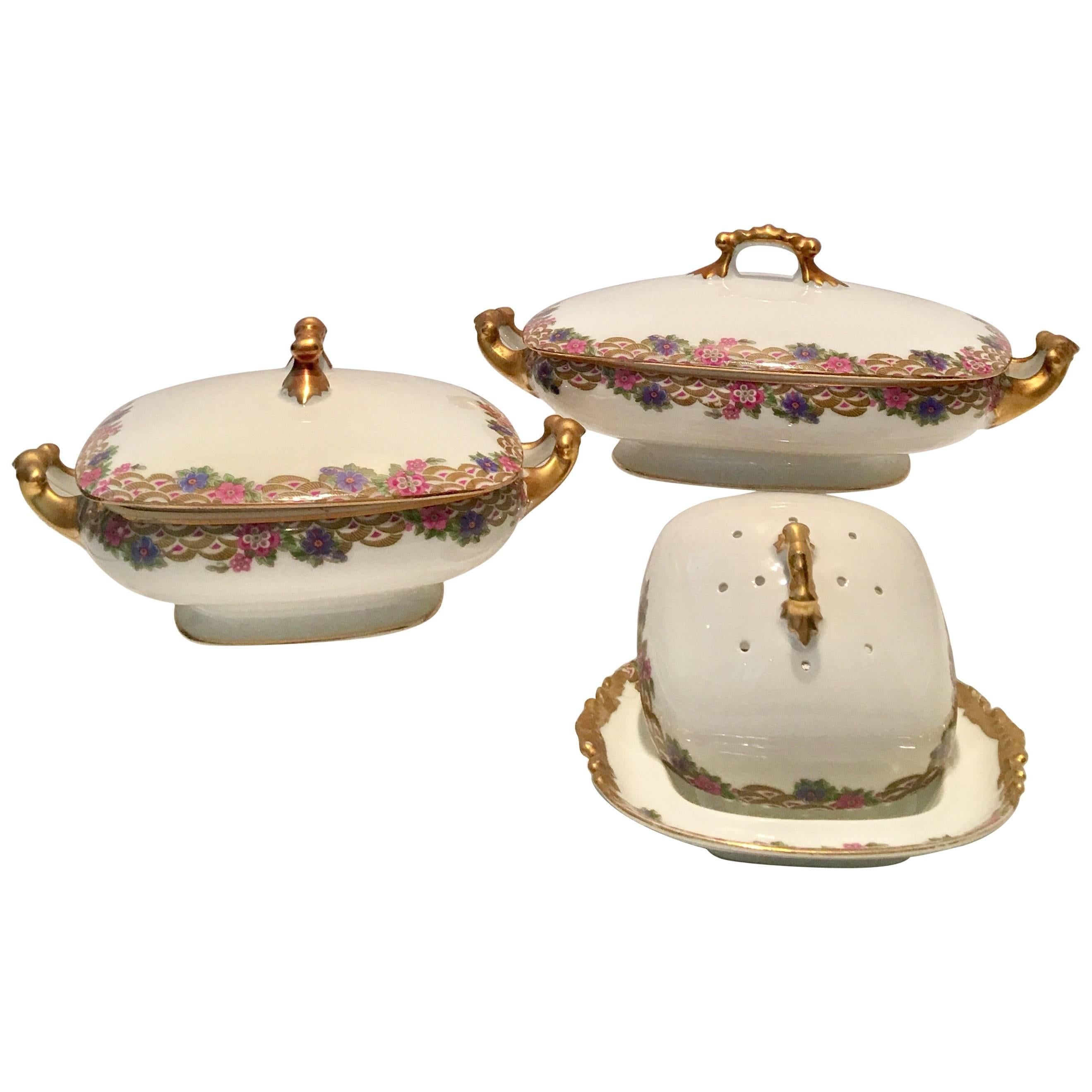 1920s Art Deco French Limoges Porcelain Pieces of Serving Set of Six by Jean Pouyat