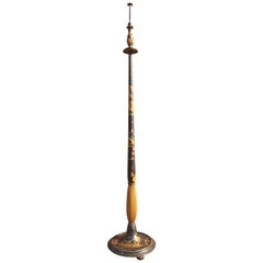 Early 1900s Wooden Chinoiserie Floor Lamp with Lacquer Decor and Chinese Motifs