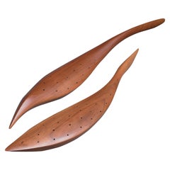 Retro Emil Milan Pair of Carved Walnut hors d'oeuvres Servers, USA, 1960s