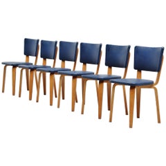 Cor Alons Plywood Dining Chairs in Blue Faux Leather, 1949