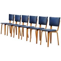 Cor Alons Plywood Dining Chairs in Blue Faux Leather, 1949 4