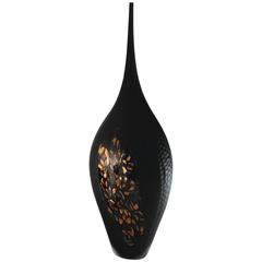 Afro Celotto, Tall Black Vessel with Murrina in Avventurina Copper and Blue