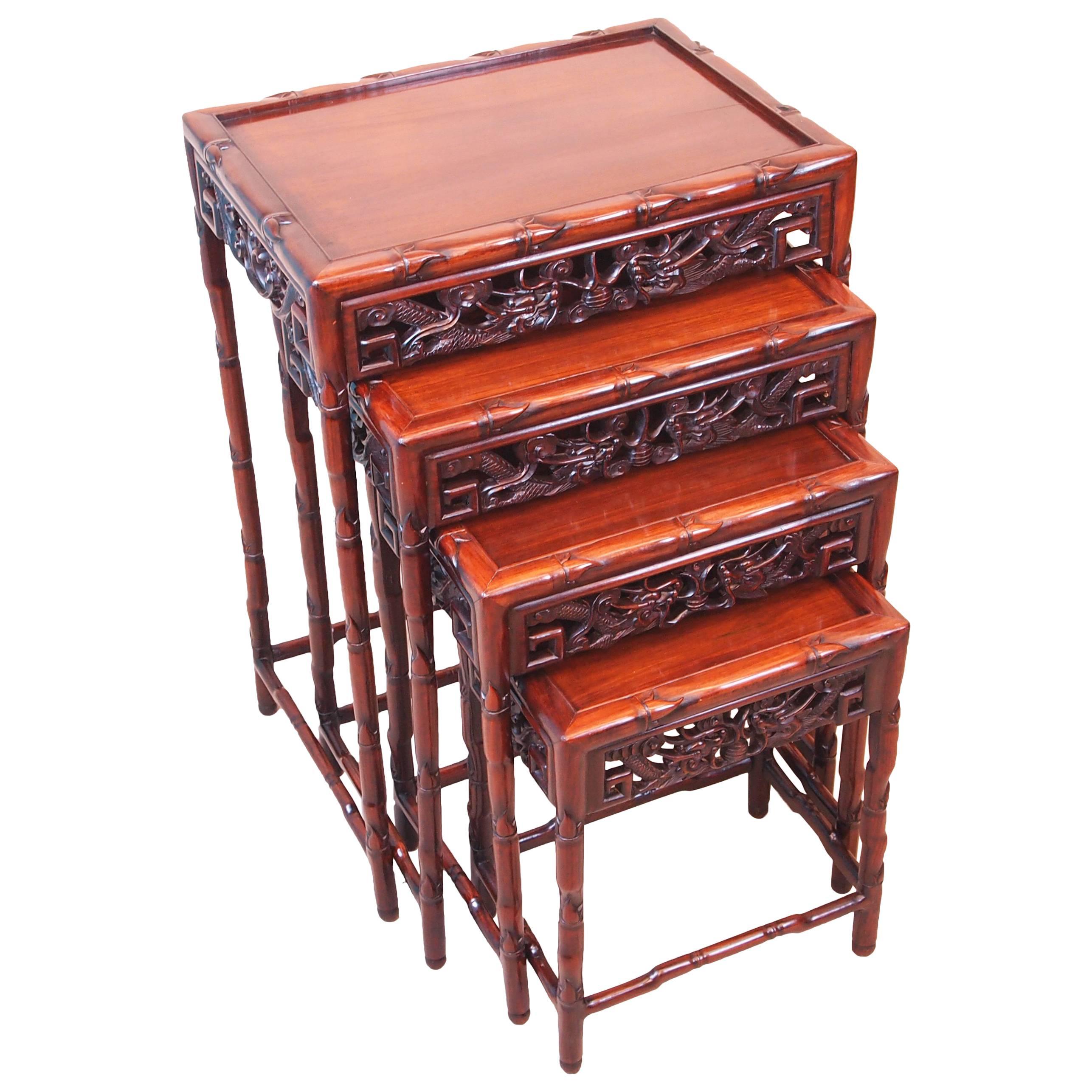 Antique Oriental Hardwood Nest of Coffee Tables