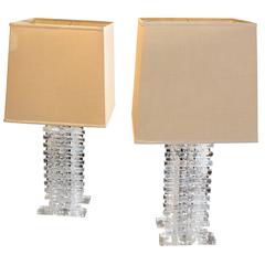 Nice Lucite Stacked Stick Lamps with Nice Shades